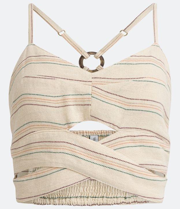 Blusa Cropped de Alças Cruzadas em Algodão com Listras Contrastantes - 2