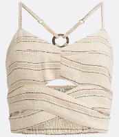 Blusa Cropped de Alças Cruzadas em Algodão com Listras Contrastantes - 2