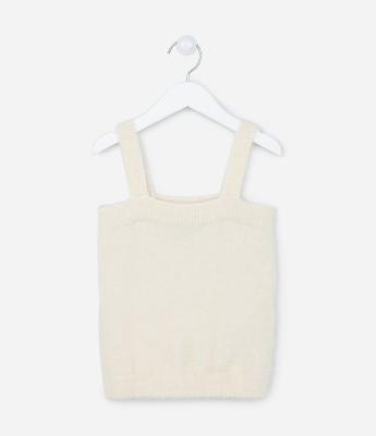 Blusa Cropped Infantil em Tricô com Pelinhos - Tam 5 a 14 Anos