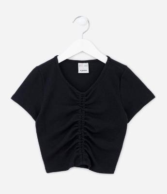 Blusa Cropped Infantil com Franzidinho Frontal - Tam 5 a 14 Anos