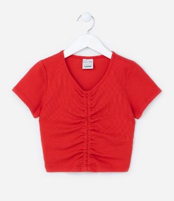 Blusa Cropped Infantil com Franzidinho Frontal - Tam 5 a 14 Anos