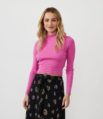 Blusinha em Tricô Canelado com Amarração e Manga Longa