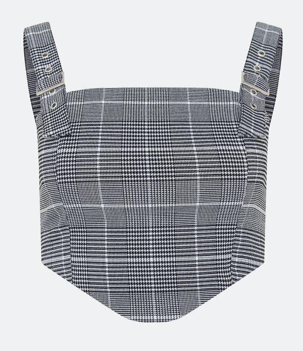 Blusa Cropped em Jacquard Xadrez com Fivelas nas Alças - 2