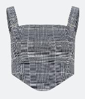 Blusa Cropped em Jacquard Xadrez com Fivelas nas Alças - 2