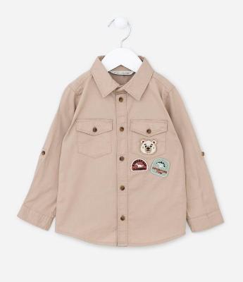 Camisa Infantil Manga Longa em Sarja com Patchs - Tam 1 a 5 anos