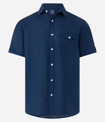Camisa Comfort em Linho com Bolso e Dobra na Manga