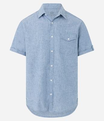 Camisa Comfort em Linho com Bolso e Dobra na Manga