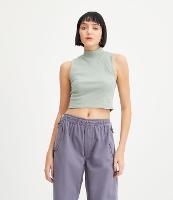 Blusa Cropped Básica sem Manga em Algodão com Gola Alta - 1