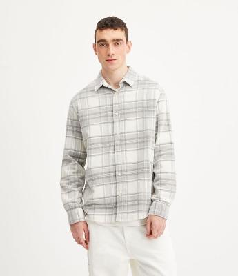 Camisa em Veludo com Textura Cotelê e Estampa Xadrez