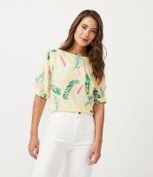 Blusa em Viscolinho com Estampa de Folhagem - 1
