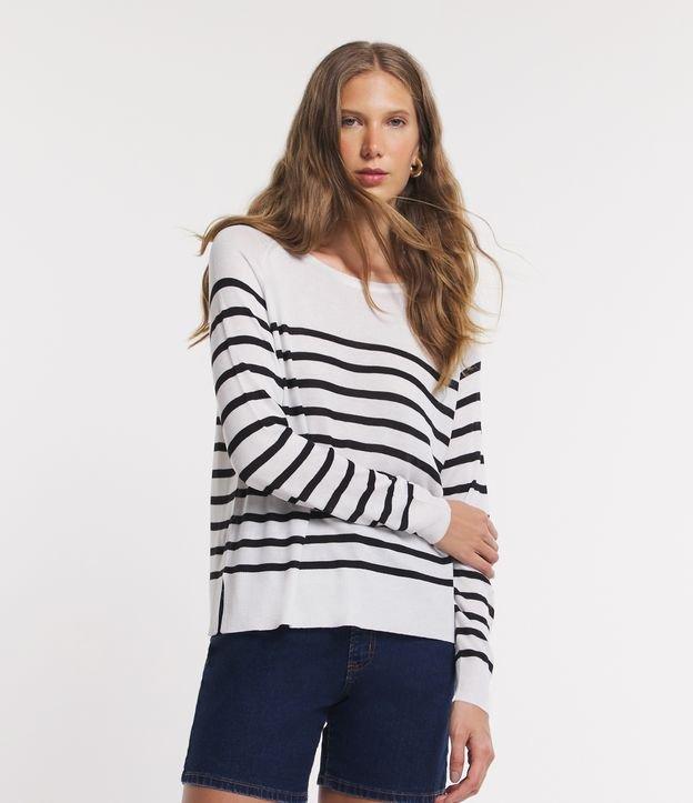 Suéter em Tricô com Estampa Listrada - 1