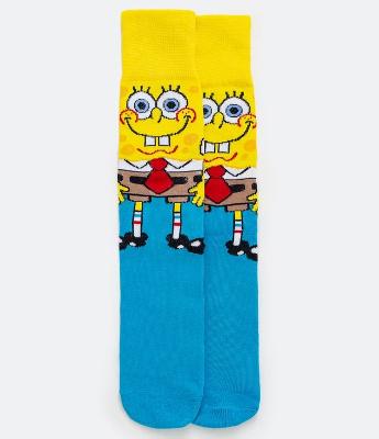 Meia Cano Longo com Estampa Bob Esponja