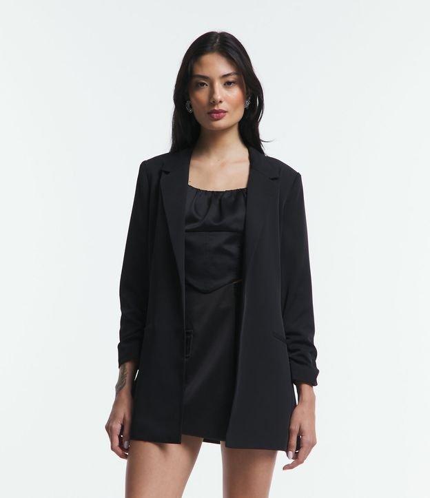 Blazer Longo Alfaiatado em Crepe com Manga Franzida - 1