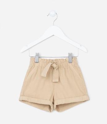 Short Clochard em Sarja com Lacinho no Cós e Barra Dobradinha - Tam 1 a 5 Anos