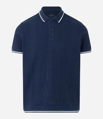 Polo Regular com Textura de Listras e Frisos Contrastantes