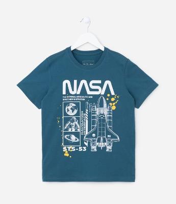 Camiseta Infantil com Estampa da Nasa com Foguete - Tam 5 a 14 anos