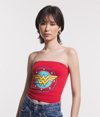 Blusa Tomara que Caia com Logo da Mulher Maravilha