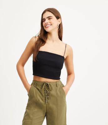 Blusa Cropped de Alça em Ribana Texturizada
