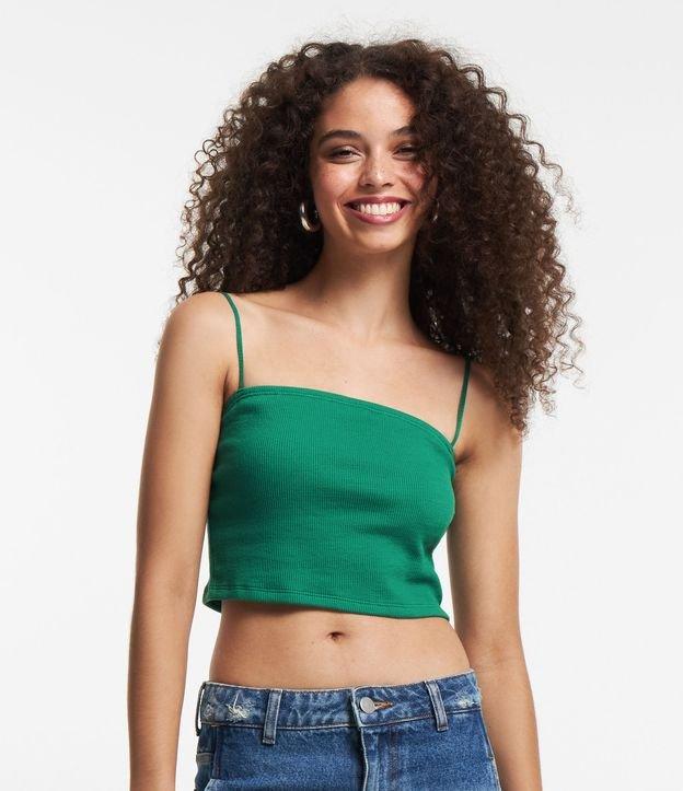 Blusa Cropped de Alça em Ribana Texturizada - 1