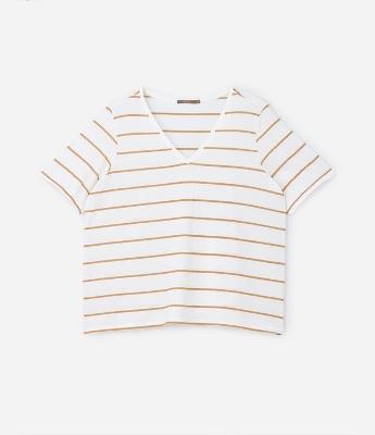 Blusa com Gola V e Estampa Listrada Curve & Plus Size
