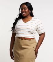 Blusa com Gola V e Estampa Listrada Curve & Plus Size - 2