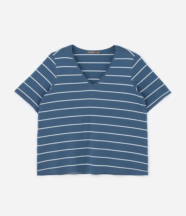 Blusa com Gola V e Estampa Listrada Curve & Plus Size - 1