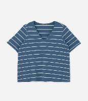 Blusa com Gola V e Estampa Listrada Curve & Plus Size - 1