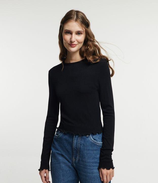 Blusa Manga Longa em Viscose com Frufru nos Punhos e Barra - 1