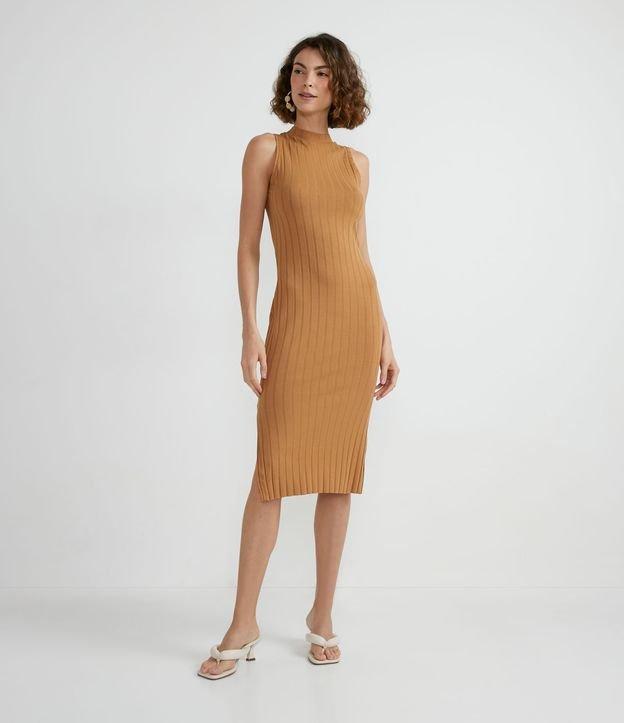 Vestido Midi em Viscose com Golinha Alta Básico e Canelado - 1