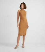 Vestido Midi em Viscose com Golinha Alta Básico e Canelado - 1