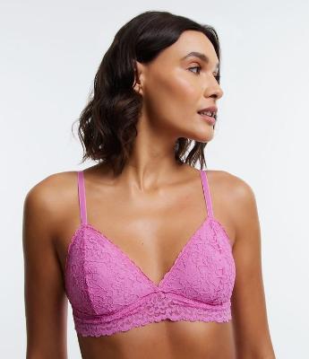 Sutiã Top sem Bojo em Poliamida e Renda Floral