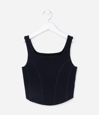 Regata Cropped Infantil Canelada com Nervuras - Tam 5 a 14 anos