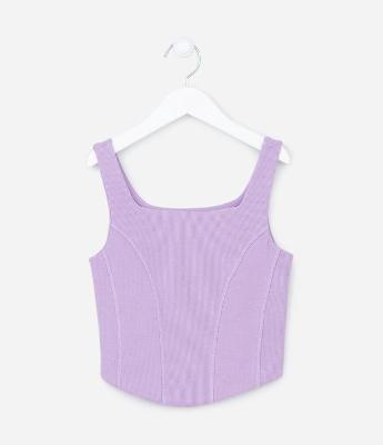 Regata Cropped Infantil Canelada com Nervuras - Tam 5 a 14 anos