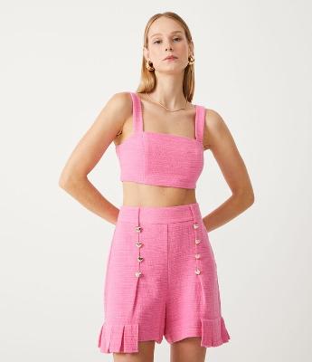 Short em Tweed com Babado na Barra