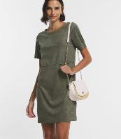 Vestido em Suede com Recortes e Fechamento em Zíper nas Costas - 1