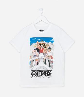 Camiseta Infantil com Estampa do One Piece - Tam 5 a 14 anos