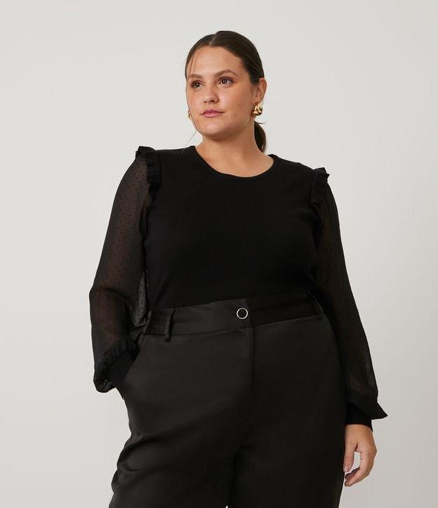 Blusa em Tricô com Manga de Chiffon Curve & Plus Size - 1