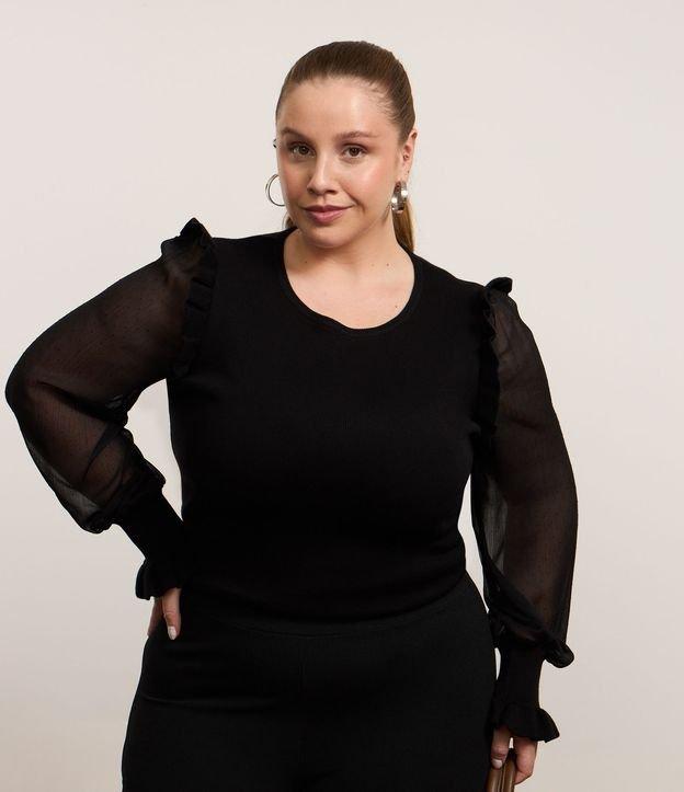 Blusa em Tricô com Manga de Chiffon Curve & Plus Size - 2