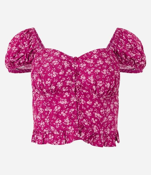 Blusa Cropped em Viscose Floral Liberty e Manga Curta Bufante - 2