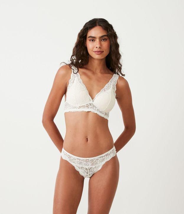 Calcinha Biquíni Fio em Renda Floral com Cós Elástico - 1