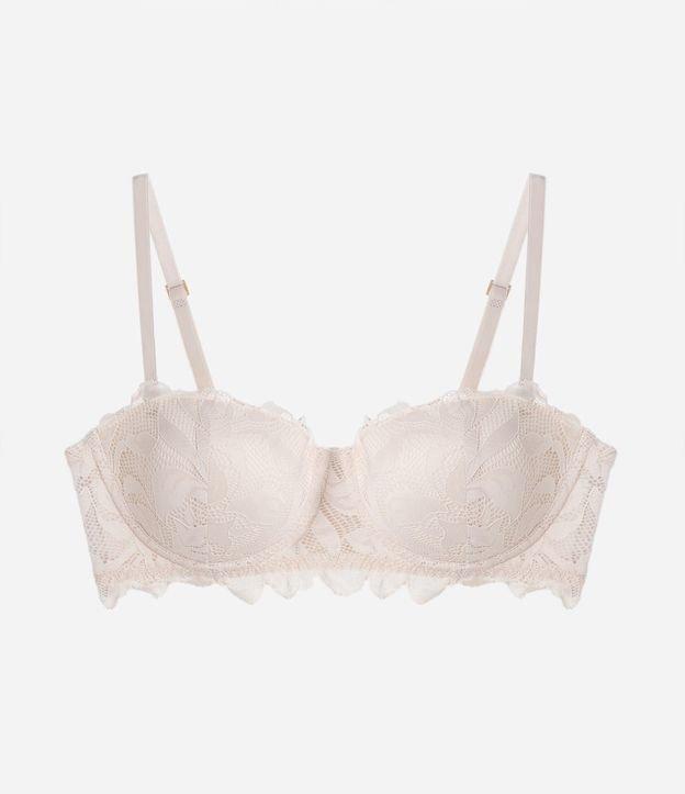 Sutiã Sem Alça em Renda Rústica Floral com Bojo Oco - 1