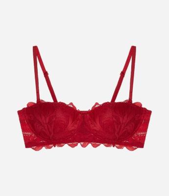 Sutiã Sem Alça em Renda Rústica Floral com Bojo Oco