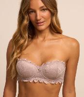 Sutiã Sem Alça em Renda Rústica Floral com Bojo Oco - 1