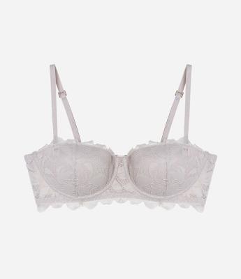 Sutiã Sem Alça em Renda Rústica Floral com Bojo Oco