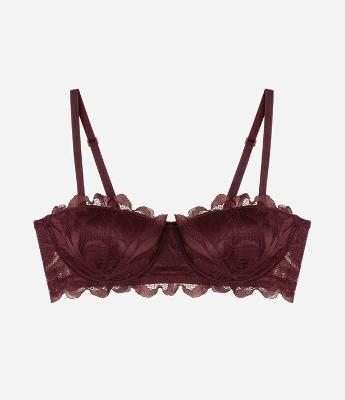 Sutiã Sem Alça em Renda Rústica Floral com Bojo Oco