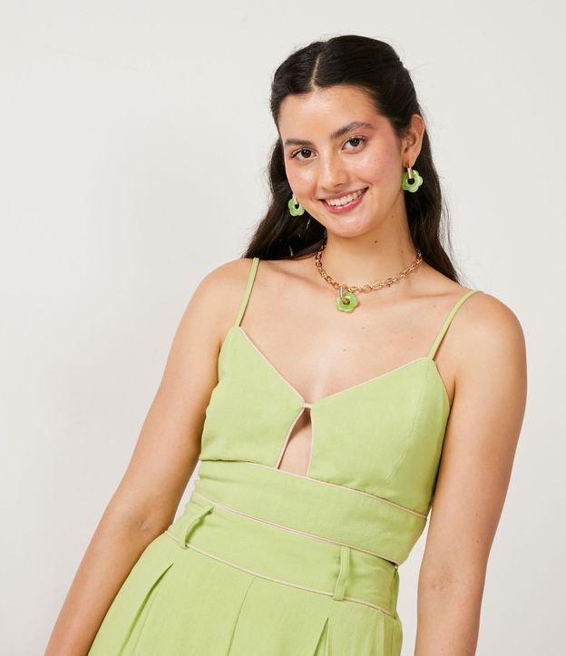 Blusa Cropped de Alça em Linho com Pipping Contrastante - 1