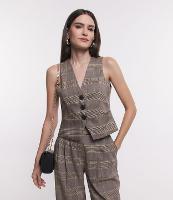 Colete Alfaiatado com Abotoamento Frontal e Estampa Xadrez - 1