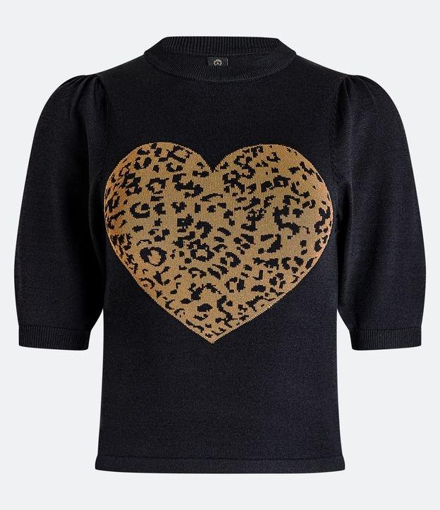 Blusa Manga Bufante em Tricô com Coração de Onça - 2