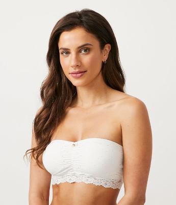 Sutiã sem Alça em Microfibra Texturizada com Renda