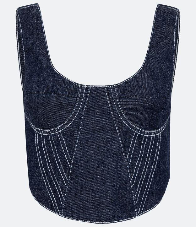 Blusa Cropped Corset Sem Manga em Jeans com Costura Aparente - 2